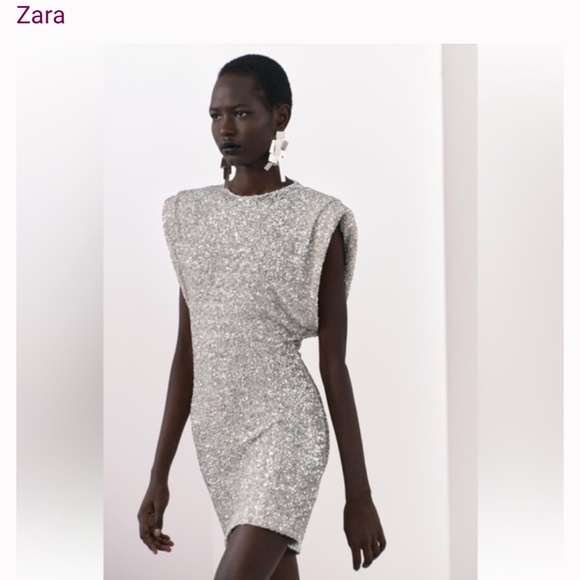 Zara Sparkle Sequin Shoulder Pads  Dress ZW COLLECTION - Picture 8 of 16